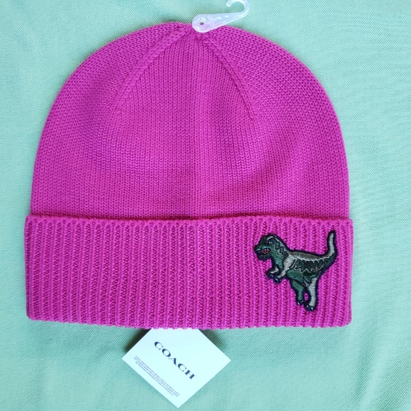 COACH REXY PATCH MERINO WOOL BEANIE:NWT  HYACINTH PINK - Picture 1 of 5